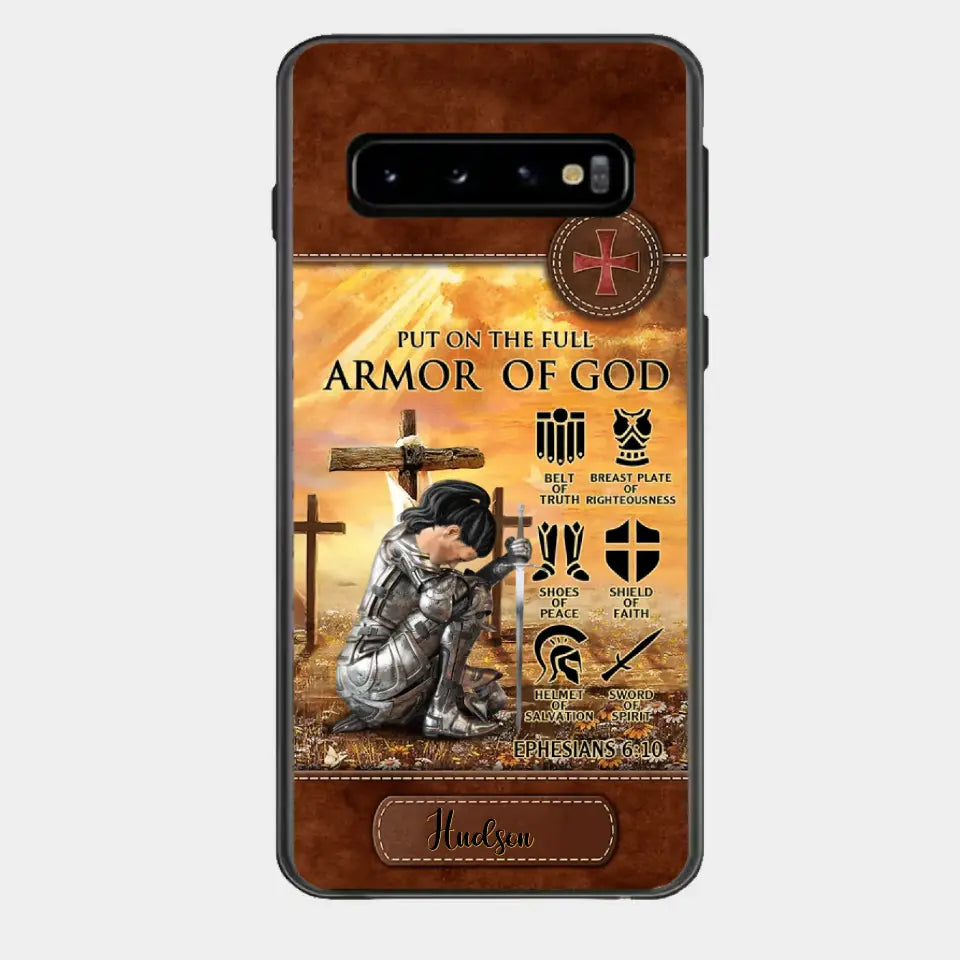 Personalized Woman Warrior Knight Put On The Full Armor Of God Leather Texture Phone Case