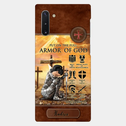 Personalized Woman Warrior Knight Put On The Full Armor Of God Leather Texture Phone Case