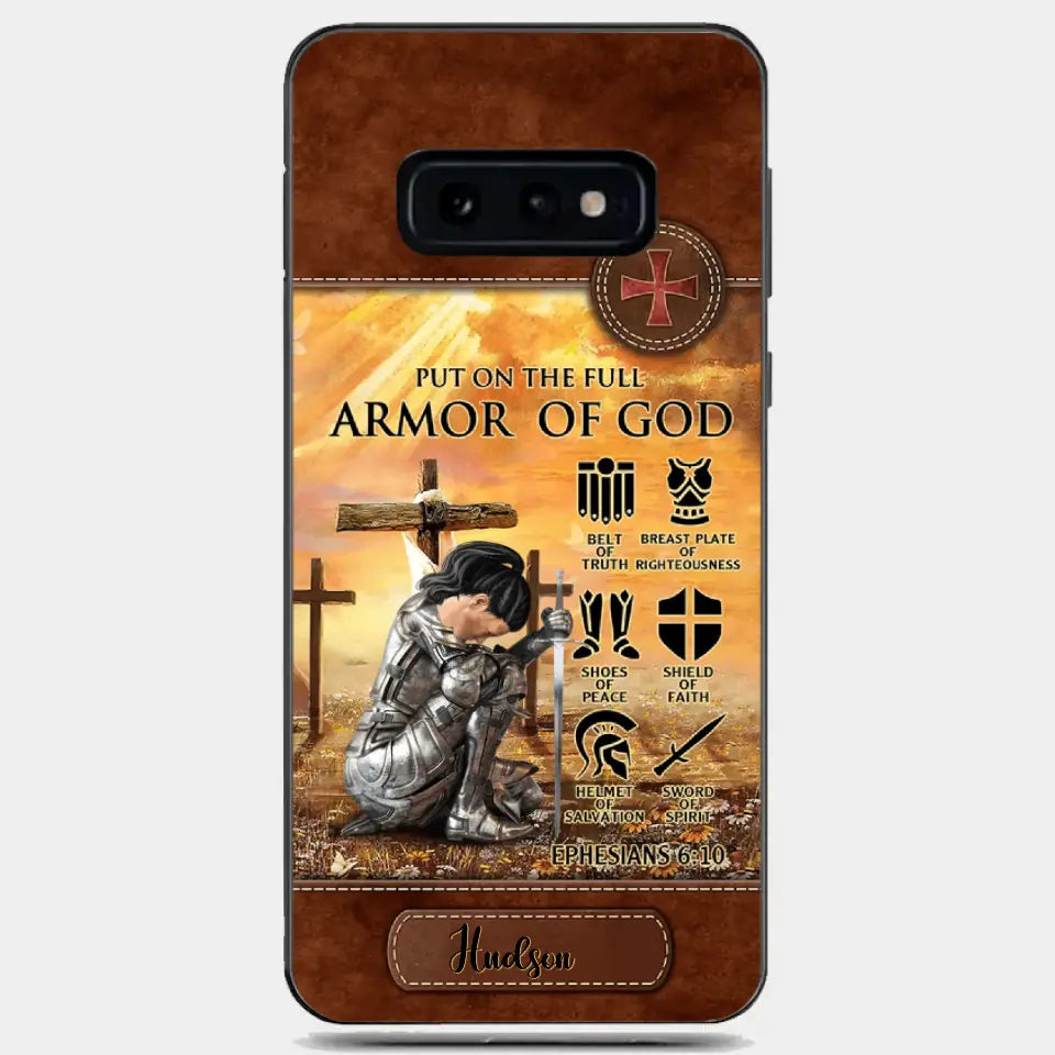 Personalized Woman Warrior Knight Put On The Full Armor Of God Leather Texture Phone Case