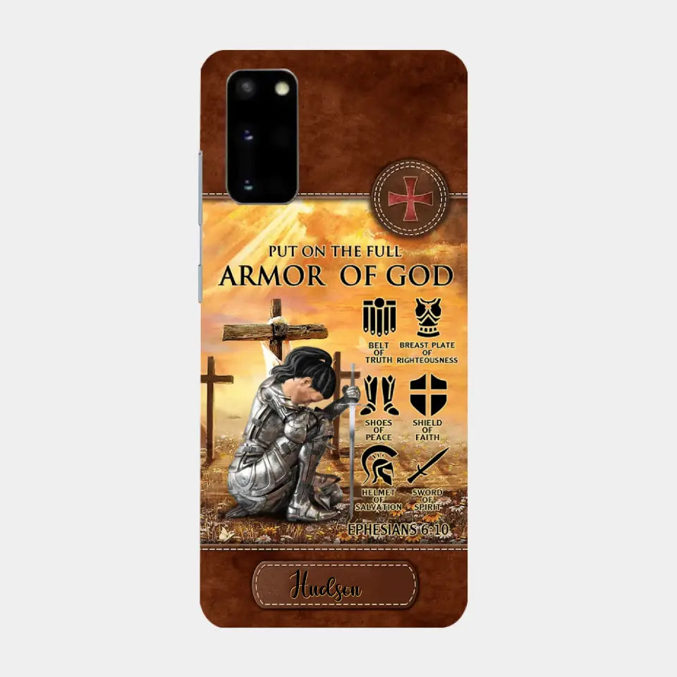 Personalized Woman Warrior Knight Put On The Full Armor Of God Leather Texture Phone Case