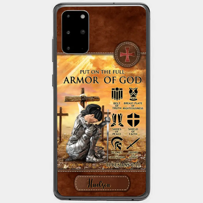Personalized Woman Warrior Knight Put On The Full Armor Of God Leather Texture Phone Case