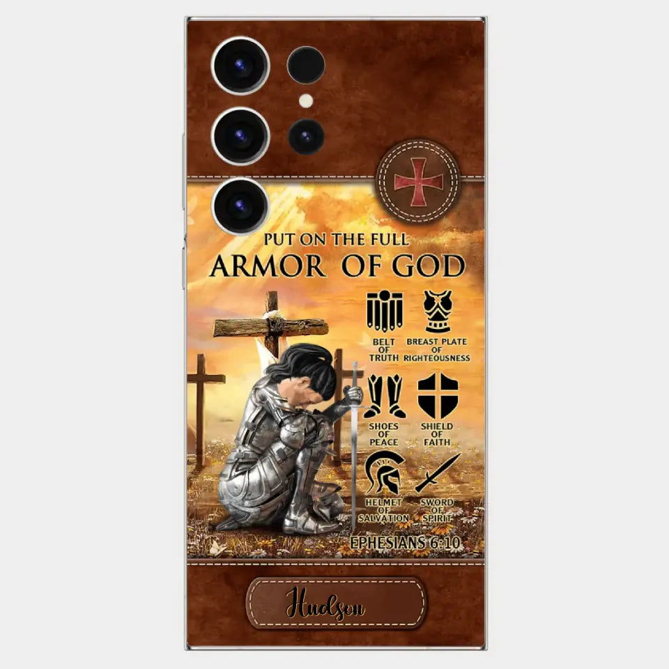 Personalized Woman Warrior Knight Put On The Full Armor Of God Leather Texture Phone Case