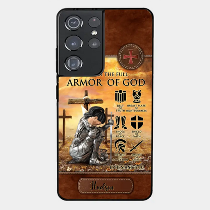 Personalized Woman Warrior Knight Put On The Full Armor Of God Leather Texture Phone Case