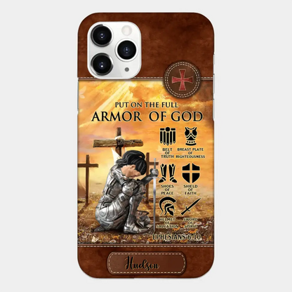 Personalized Woman Warrior Knight Put On The Full Armor Of God Leather Texture Phone Case