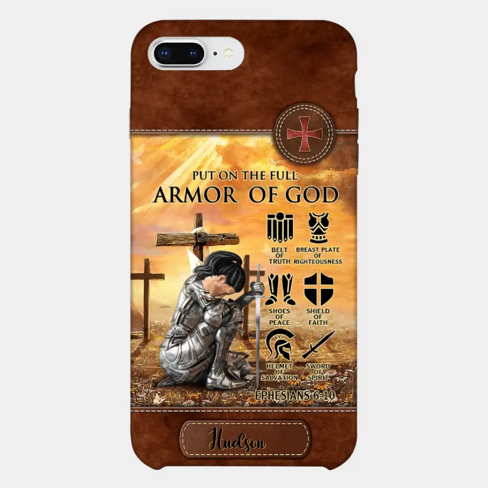 Personalized Woman Warrior Knight Put On The Full Armor Of God Leather Texture Phone Case