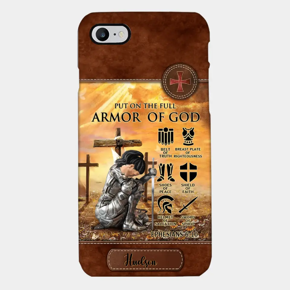 Personalized Woman Warrior Knight Put On The Full Armor Of God Leather Texture Phone Case