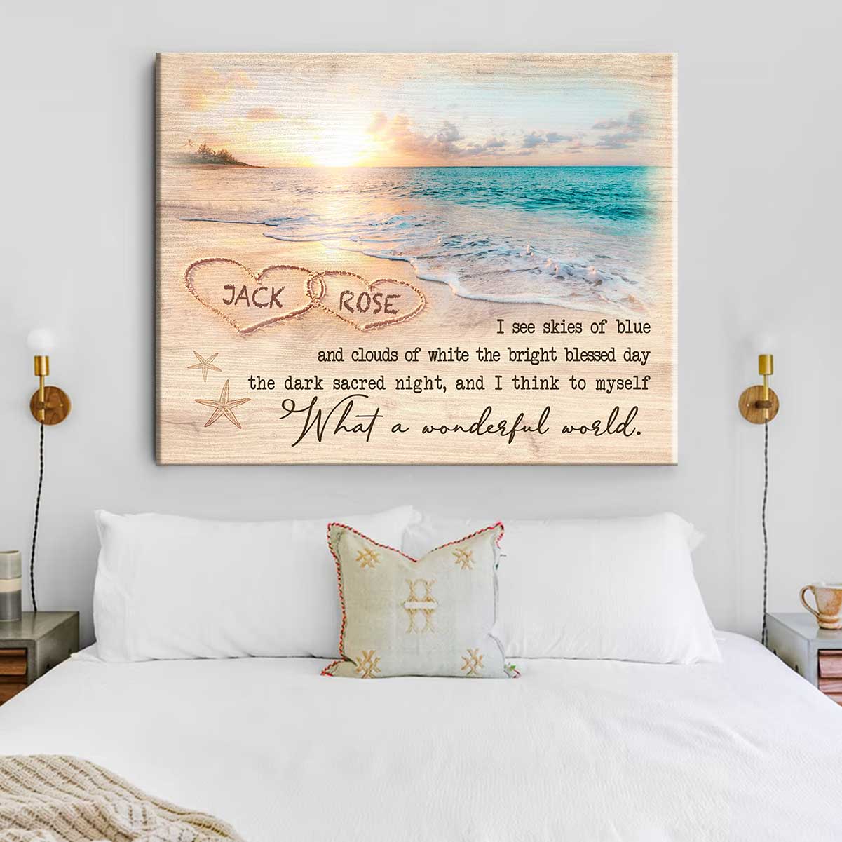 Best Beach Decor For Bedroom, Sand Writing Personalized Print, Turquoise Ocean Art Print