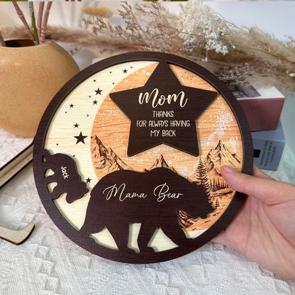 Mom Thanks For Always Having Our Backs Bear Mother's Day - Personalized Wooden Plaque