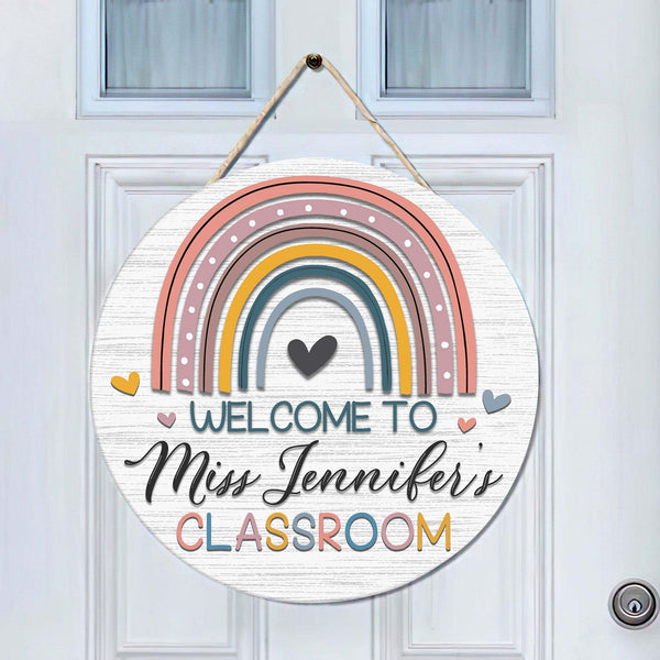 Lehrer-Klassenzimmer-Türschild, personalisiertes Lehrer-Türschild, Regenbogen-Lehrerschild, Lehrer-Geschenkidee