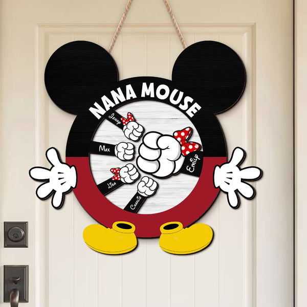 Nana Mouse, Gift For Grandma, Personalized Wood Sign, Family Kid Mouse Hand Wood Sign